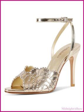 Rhinestone High Heel Sandals Round Open Toe Sparkly Stiletto Ankle Strap Heels